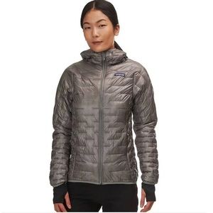 Patagonia Micro Puff Hooded Insulated Jacket in Feather Grey.